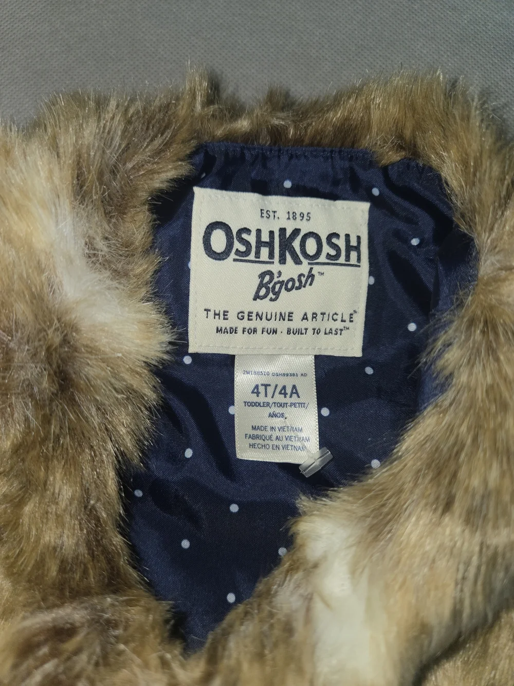 OshKosh B'gosh Faux Fur Vest Girl Size 4T Brown Soft Warm Quality Winter Clothi